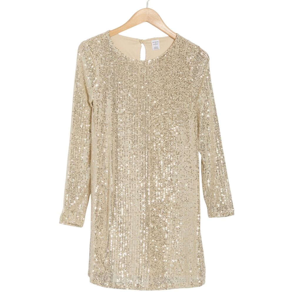 Melrose And Market Long Sleeve Sequin Mini Dress, Champagne, Plus Size 1XL, NWT